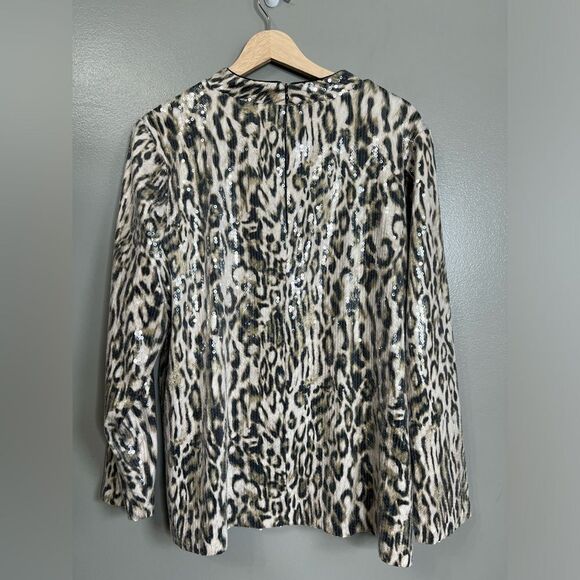 Chico’s long sleeve top animal print sequins large edgy mob wife holiday party - Picture 5 of 8